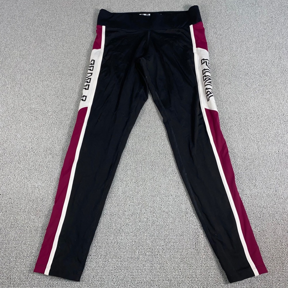 PINK Victoria's Secret Leggings Womens Medium Black Colorblock Ultimate Yoga EUC